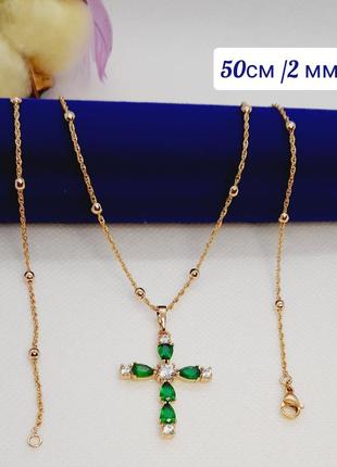 Декоративний хрест на ланцюжку xuping. 18k. 50 см/2 мм