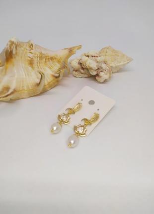 Сережки підвіски з прісноводними перлами2 фото