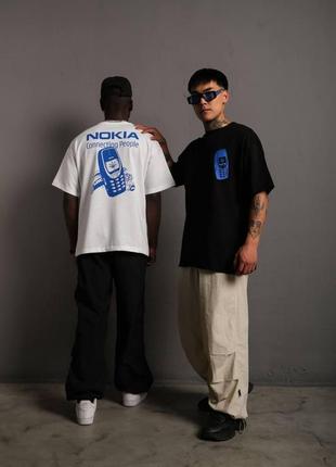 Мужская оверсайз футболка nokia чёрная с принтом