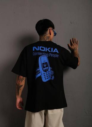 Мужская оверсайз футболка nokia чёрная с принтом