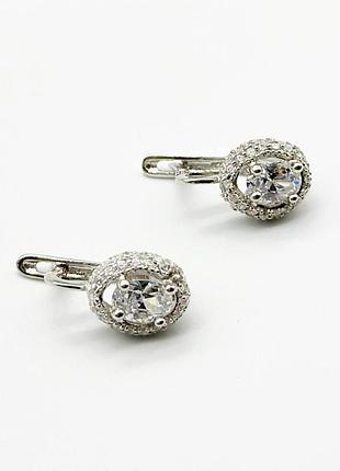 Срібні сережки родовані з англійською застібкою зі вставкою фіаніт