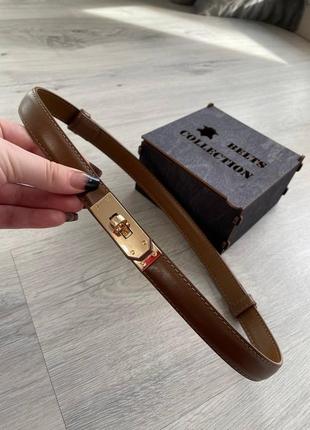 Женский кожаный коричневый узкий ремень в стиле hermes kelly