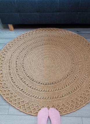 Еко килим з джуту 120см з об'ємним орнаментом круглий килимок1 фото