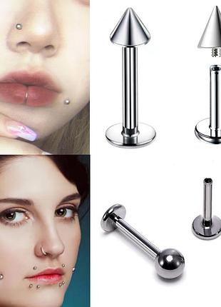 Пірсинг лабрет гвоздик у вухо ніс мочку губу сережка для хряща