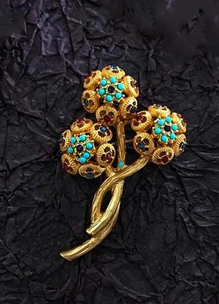 Брошка вінтажні квіти з кристалами