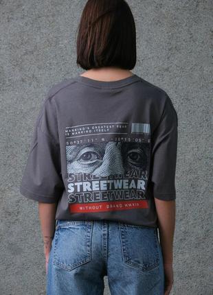 Жіноча оверсайз футболка з принтом without streetwear dark gray