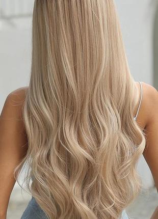 Парик блондинки волнистый длинный термо пшеничный блонд колорирование (lc1019)