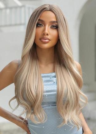 Парик блондинки волнистый длинный термо пшеничный блонд колорирование (lc1019)