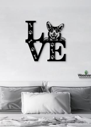 Панно love&paws вельш корги пемброк 20x20 см - картины и лофт декор из дерева на стену.