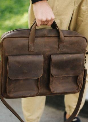 Мужская винтажная деловая сумка ручной работы из натуральной кожи коричневого цвета1 фото