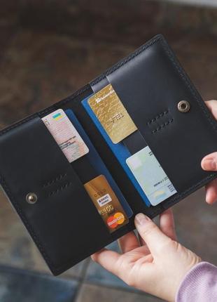 Кожаное портмоне для прав, автодокументов и паспорта. документница из кожи черная3 фото