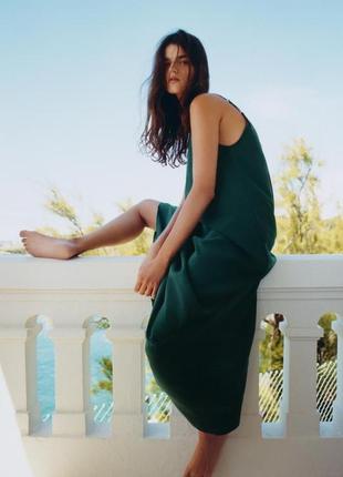 Струящееся объемное зеленое платье zara new