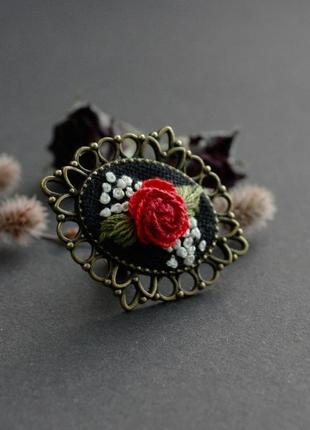 Червоний чорний перстень у стилі ретро вінтаж троянди овальний крупний перстень2 фото