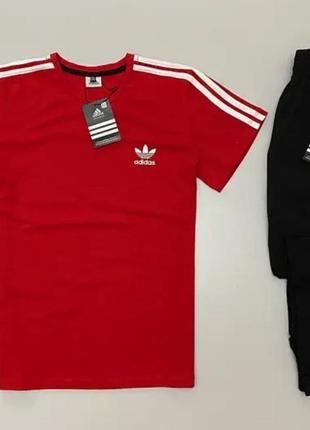 Качественный мужской спортивный костюм в стиле адидас adidas комплект футболка кулир и штаны с лампасами