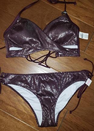Victoria secret купальник блестящий со стразами стразы переливается двойной на завязках2 фото