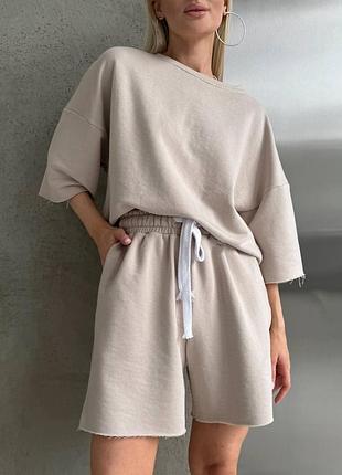 Костюмчик на літо, шорти та футболка, s,m,l,xl молоко, беж, чорний, мокко графіт та трава