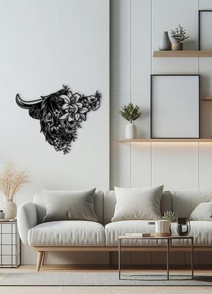 Дерев'яний декор стін, сучасна картина для інтер'єру "квітковий бик", стиль лофт 15x20 см6 фото