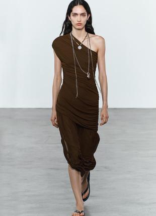 Платье женское коричневое асимметричное zara new