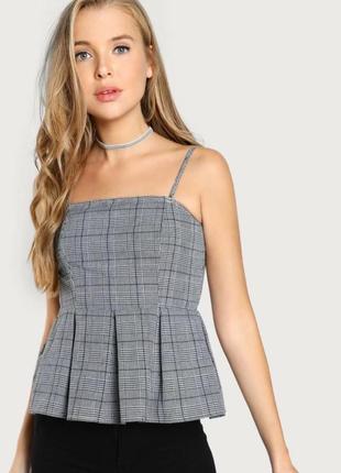 By swan paris женский топ блуза майка с баской на бретелях в клетку