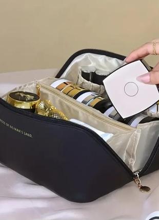 Велика дорожня сумка  косметичка органайзер з відділами чорна екошкіра модна нова