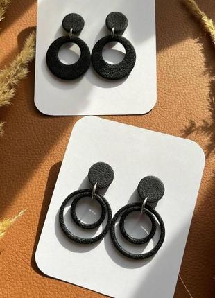 Чорні круглі сережки з полімерної глини (на вибір!)