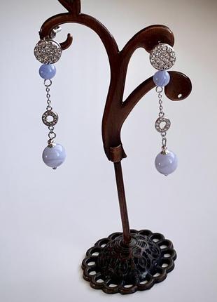Оригінальні срібні сережки з підвісками з сапфирина «альпійська роса»