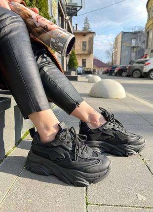Женские черные базовые, легкие и стильные кроссовки из экокожи3 фото