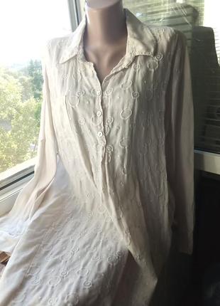Італійська сорочка, блузка — льон 100% — світлий беж, вишивка. р. 48-50