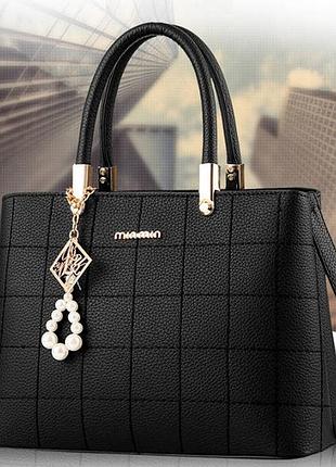 Модная женская сумка с брелоком, стильная большая женская сумочка эко кожа