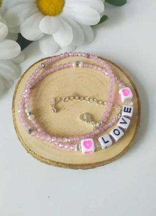 Колье чокер с розовым цирконием "love"2 фото