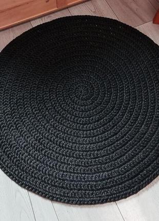 Килимок із джуту 80см чорний круглий1 фото