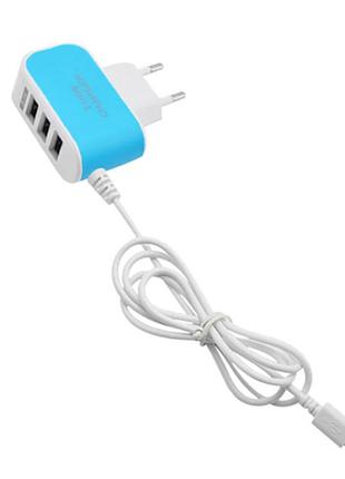 Зарядний пристрій 220в дротовий micro-usb usbx3 original led travel charger4 фото