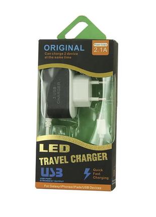 Зарядний пристрій 220в дротовий micro-usb usbx3 original led travel charger
