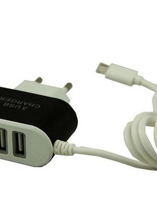 Зарядний пристрій 220в дротовий micro-usb usbx3 original led travel charger3 фото