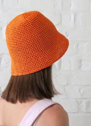 Оранжева панама із рафії жіноча. стильний вязаний капелюх із соломки літній від сонця5 фото