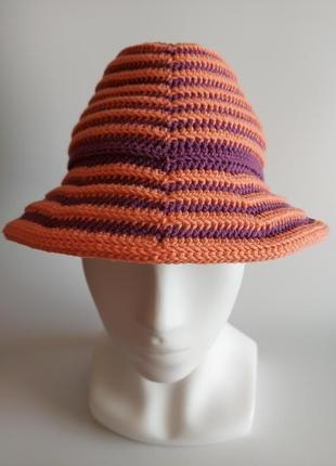 Яскрава кольорова пляжна шапочка-панама у смужку, в'язаний стильний підлітковий капелюх федора5 фото