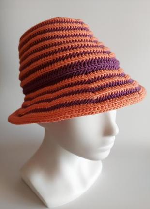 Яскрава кольорова пляжна шапочка-панама у смужку, в'язаний стильний підлітковий капелюх федора3 фото