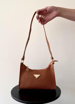 Стильна коричнева жіноча сумка багет на плече крос боді екошкіра