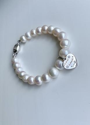 Шикарный серебряный браслет из высококачественного натурального жемчуга с подвеской "вместе навсегда4 фото