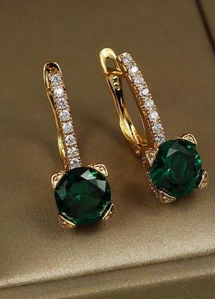 Серьги  xuping jewelry свет в окне с зеленым камнем 2,2 см золотистые