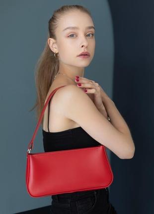 Витончена жіноча сумка з натуральної шкіри з легким глянцем червоного кольору1 фото