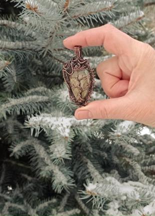 Кулон из лабрадорита.медная подвеска 'дерево жизни'.стильный подарок.7 фото