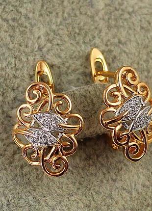 Серьги xuping jewelry два листика в завитках с родием 1,6 см золотистые