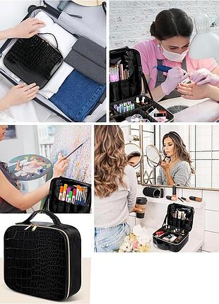Органайзер косметичка mirrand zy-2022 black 26*24*10 для хранения косметики компактный бьюти бокс на молнии5 фото