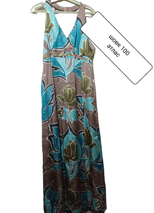 Ро25 шовкова гламурна вечірня довга максі в підлогу жіноча сукня плаття без рукавів на запах шовк