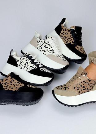 Молодіжні жіночі леопардові кросівки снікерси на високій підошві