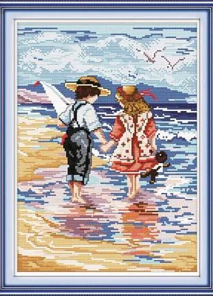 Набор для вышивания по нанесённой на канву схеме "hand in hand 1 (kids)". aida 14ct printed, 29*38 см
