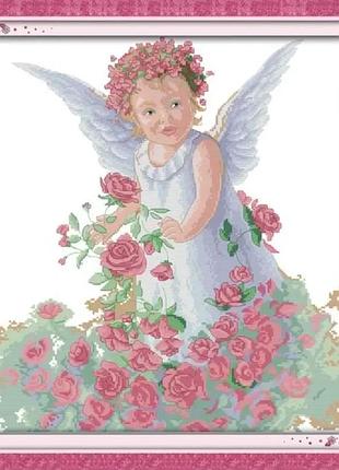 Набір для вишивання за нанесеною на канву схемою "rose angel". aida 14ct printed 41*44 см