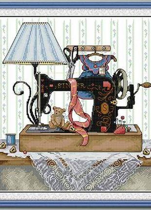 Набір для вишивання за нанесеною на канву схемою "sewing machine". aida 14ct printed 28*30 см