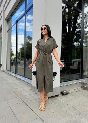 Льняна сукня міді